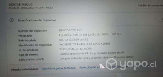 Asus i5 8va g ssd 512 gb tactil convertible 8 ddr - Imagen 2