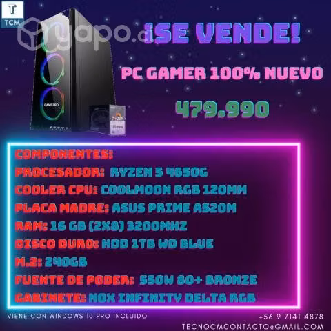 PC Gamer 100% Nuevo Ryzen 5 4650G PRO
