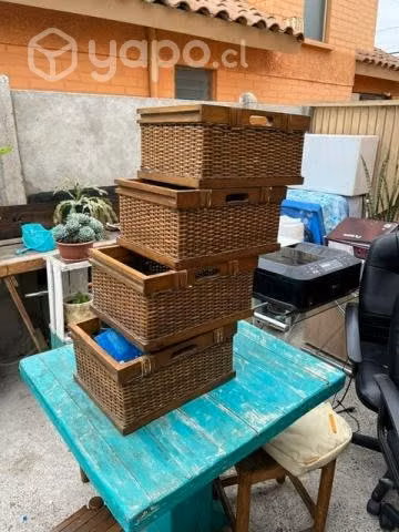 Canastos mimbre y madera