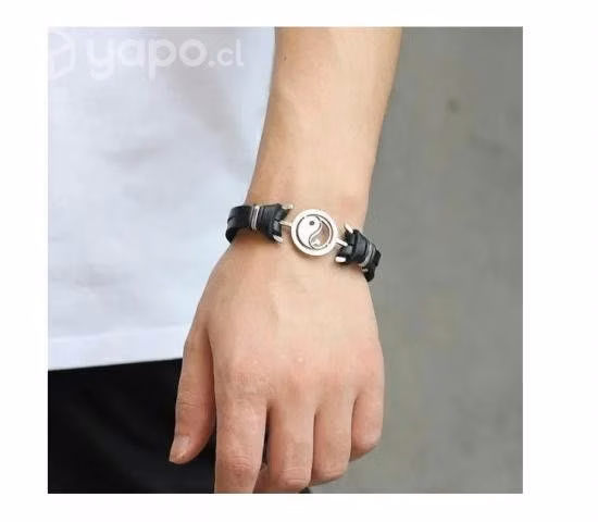 Pulsera Yin Yang Cuero/Acero Nueva con Cajas