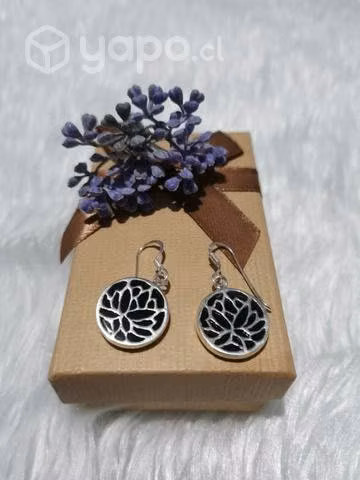 Aros flor de loto negro plata 925