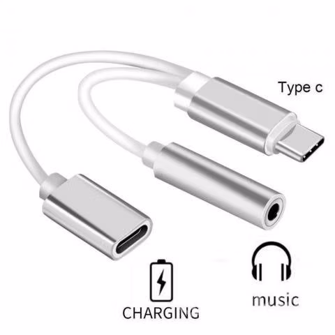 Adaptador 2en1 usb tipo c+jack 3.5 - carga y audio