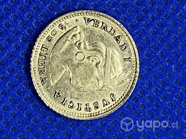 Antigua moneda Oro Peru 1/5 Libra 1907 21 kilates - Imagen 2