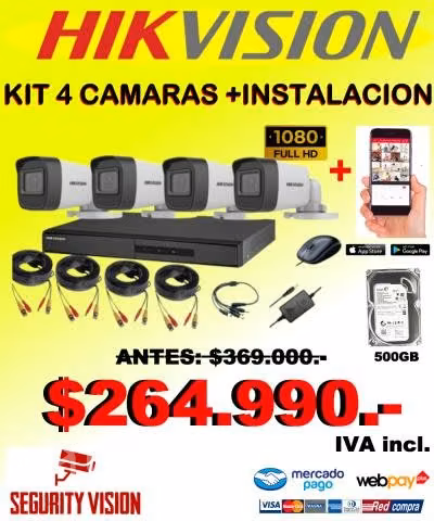 Kit dvr 4 camaras de seguridad + Instalacion inclu