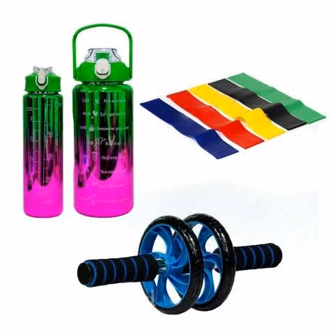 Combo de ejercicio botella+set de 5 banda+rueda ab