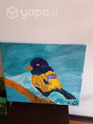 Pintura pájaro azul y amarillo - Imagen 3