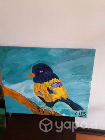 Pintura pájaro azul y amarillo - Imagen 2