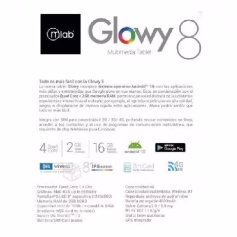 Tablet 8 4g Wifi, Bt, Telefono Sim, Doble Cámara