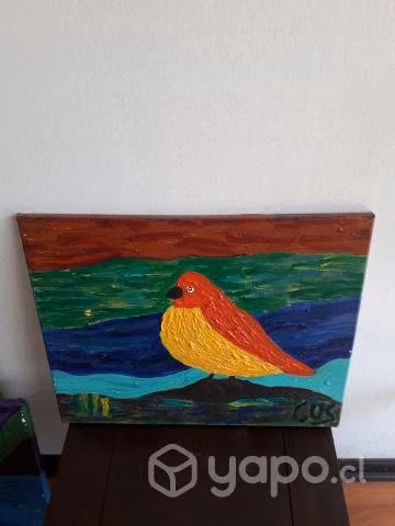 Pintura pájaro pecho amarillo