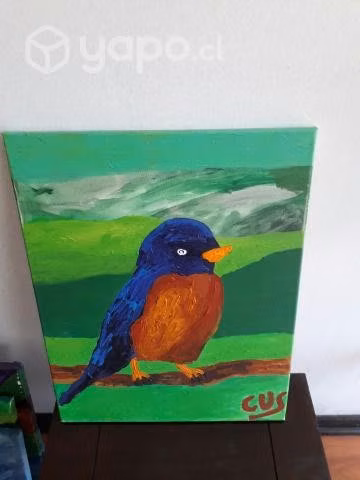 Cuadro pájaro azul con rojo