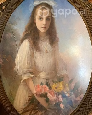 Antiguo gran cuadro Plaza Ferrand pintura chilena - Imagen 2