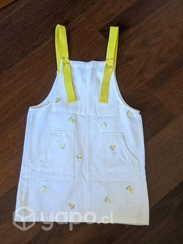 Jardinera Jeans Blanca con Limones Bordados