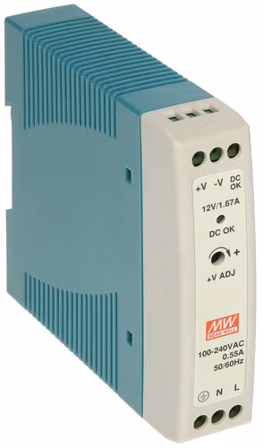 Fuente de Poder 12V 1.67A 20W para Montaje a Riel