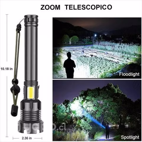 Potente Linterna con Zoom Led XHP90, Led Cob Lado