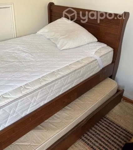 Cama nido 1.5 plazas de madera caoba con respaldo