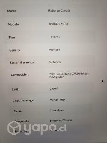 Casaca Hombre Roberto Cavalli talla L NUEVA