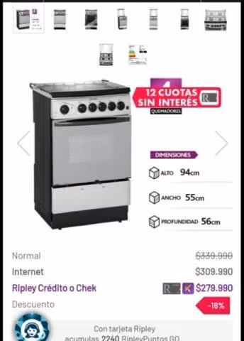 Cocina a gas 4 quemadores