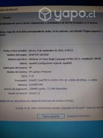 Notebook HP / i5 10th Gen/ 8GB / SSD 256GB/ 14,0