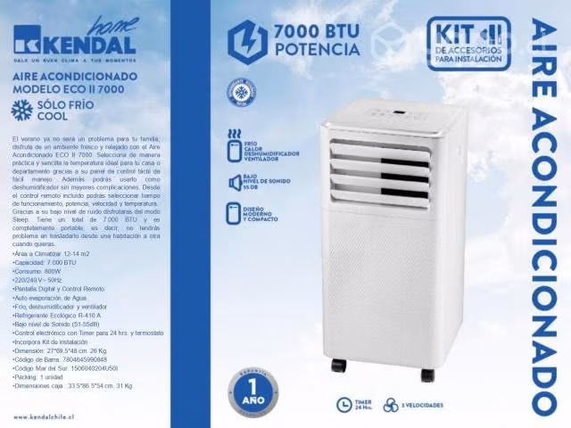 Aire acondicionado Kendal portátil frío 7000 BTU b