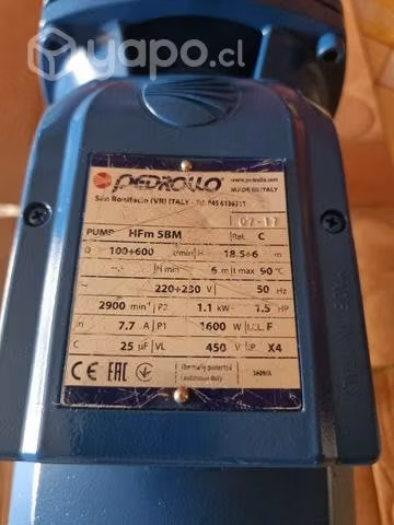 Bomba marca "petrollo" de 1,5 hp llegar instalar