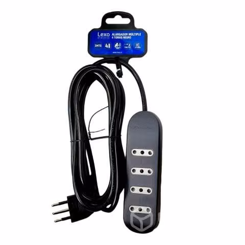 Alargador 2p+t 10a negro lexo 4 tomas 3 metros