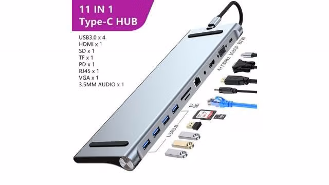 Hub 11 En 1 Usb Tipo C Usb-c Hdmi Vga Usb Lan Sd.