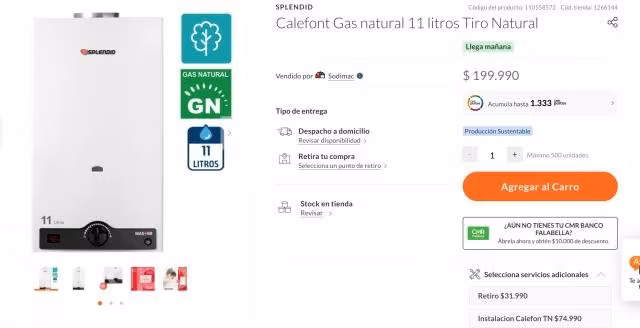 Calefont Gas natural 11 litros Tiro Natural