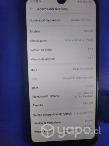 Remato teléfono celular huawei y7 2019 dub-xl3