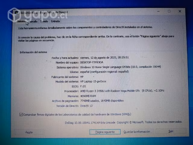Notebook hp amd ryzen 5 3450U/4gb ram