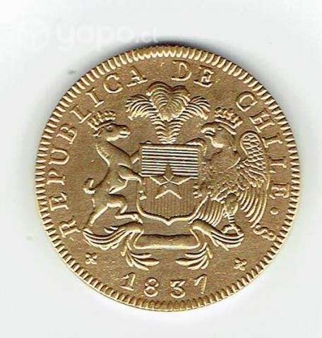 Moneda De Chile 8 E 1837, Enchapada En Oro. (repro - Imagen 2