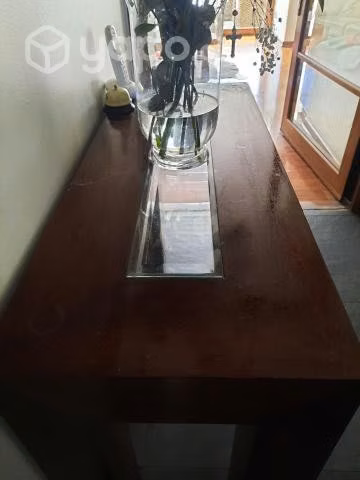 Mesa centro y arrimo madera rauli y cristal