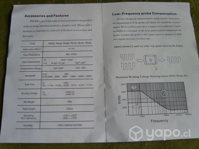 Puntas De Prueba Osciloscopio Bnc 100 Mhz P6100 Bu