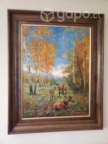 Cuadro de caballos pintado al óleo, pintor chileno - Imagen 3