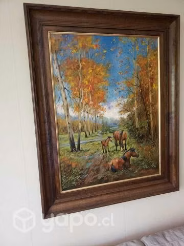Cuadro de caballos pintado al óleo, pintor chileno - Imagen 4
