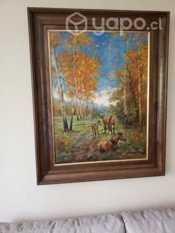 Cuadro de caballos pintado al óleo, pintor chileno - Imagen 5