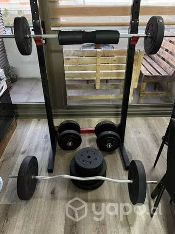 GYM rack + banca + barra norm y Z+ mancuernas