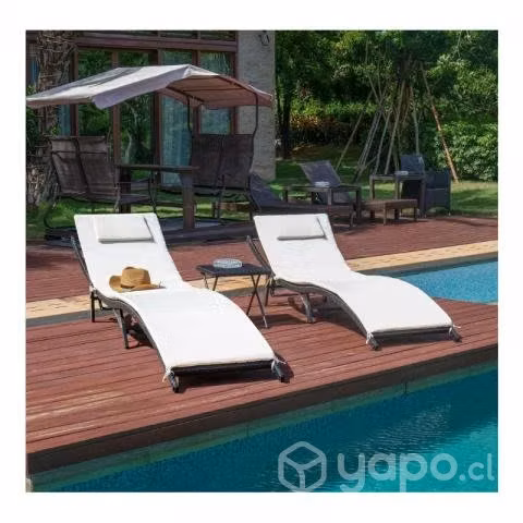 Juego 2 reposeras acolchadas plegables y mesa