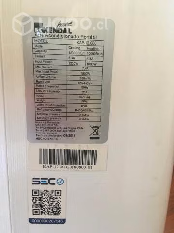 Aire Acondicionado Portátil Kendal Kap 12.000 Btu