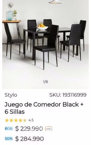 Moderno juego de comedor Black 6 sillas Nuevo - Imagen 6
