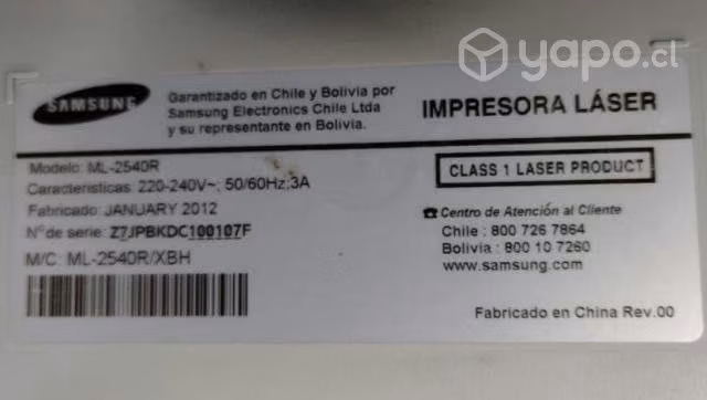 Impresora Samsung ML-2540R - Con toner