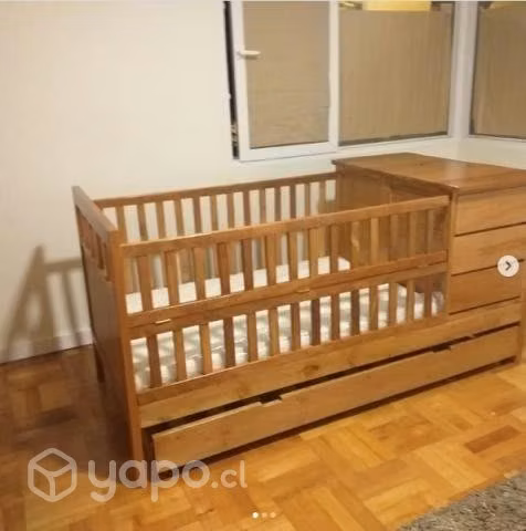 Cuna de Raulí con cama nido 1 plaza, cajoneras y
