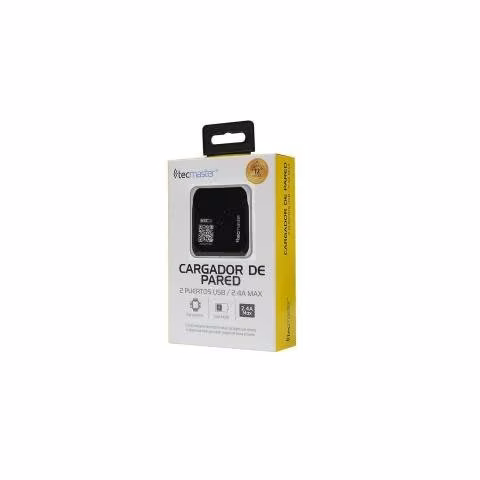 Cargador Pared 2 Usb 2.4a Max Tecmaster Negro
