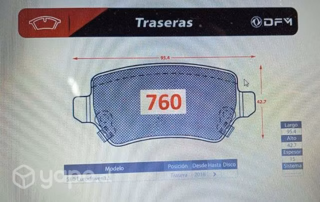 Dfsk 580 1.5 1.5t turbo pastillas traseras