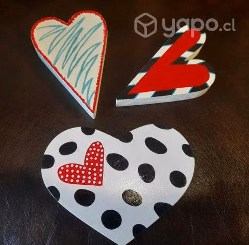 Corazon de madera set de 3 adornos casa a mano