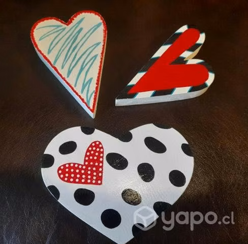 Corazon de madera set de 3 adornos casa a mano - Imagen 5