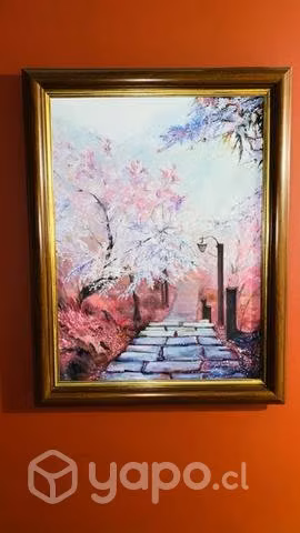 Pintura Cuadro Óleo Sobre Tela Paisaje Japonés