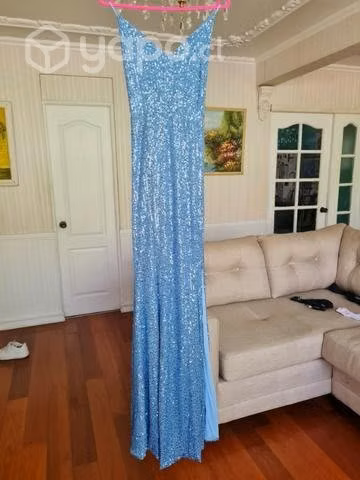 Vestido fiesta celeste con lentejuelas - Imagen 3