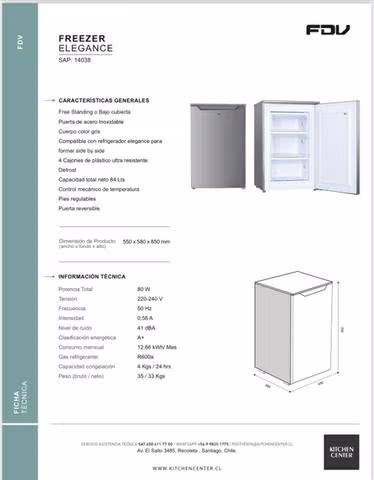 Freezer bajo cubierta Marca FDV modelo elegance