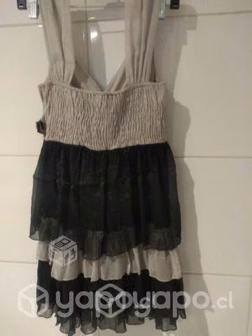 Vestido de Fiesta Negro con Gris Talla M