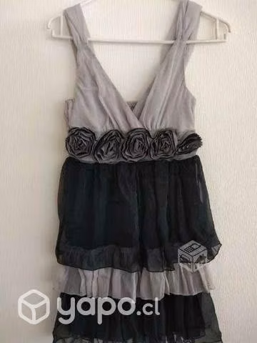 Vestido de Fiesta Negro con Gris Talla M